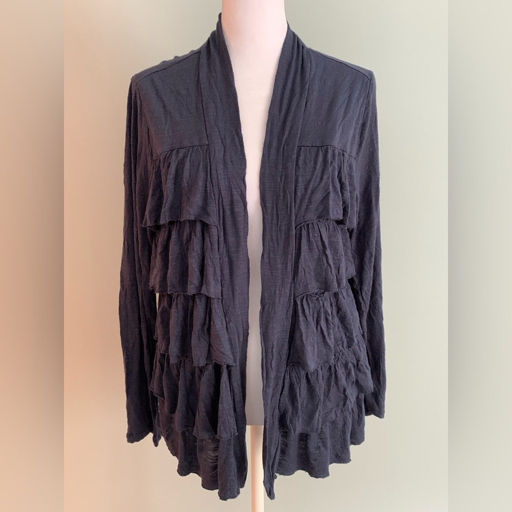Ruffled front knit cardigan